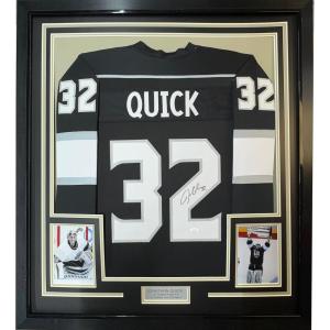 imageFramed AutographedSigned Jonathan Quick 35x39 Los Angeles LA Black Hockey Jersey JSA COA