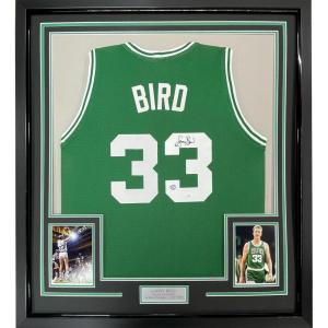 imageFramed AutographedSigned Larry Bird 33x42 Boston Green Basketball Jersey PSADNA COA