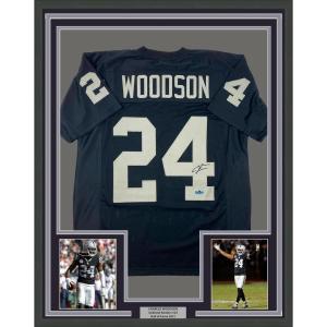 imageFramed Facsimile Autographed Charles Woodson 35x39 Oakland Las Vegas Black Reprint Laser Auto Football Jersey Size Mens XL