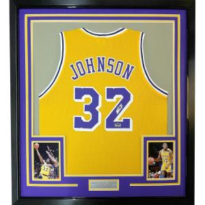 imageFramed Facsimile Autographed Earvin Magic Johnson 35x39 Los Angeles LA Yellow Reprint Laser Auto Basketball Jersey