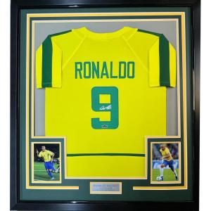 imageFramed Facsimile Autographed Ronaldo Nazario 35x39 Brazil Yellow World Cup Reprint Laser Auto Soccer Jersey