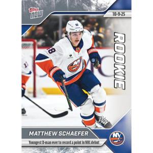 image2025 Topps Now Matthew Schaefer 5 Youngest Dman Ever to Record Point in NHL Debut New York Islanders Rookie RC Hockey Card