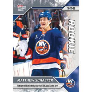 image2025 Topps Now Matthew Schaefer 8 Youngest Blueliner to Score an NHL Goal Since 1944 New York Islanders Rookie RC Hockey Card