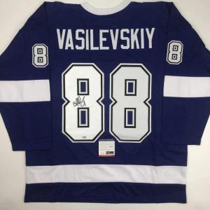 imageAutographedSigned Andrei Vasilevskiy Tampa Bay Blue Hockey Jersey PSADNA COA