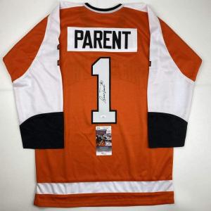imageAutographedSigned Bernie Parent Philadelphia Orange Hockey Jersey JSA COA