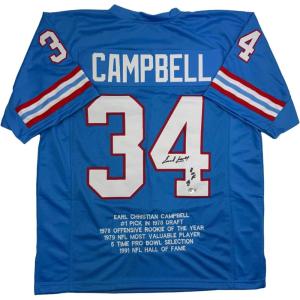 imageAutographedSigned Earl Campbell HOF 91 Houston Blue Stat Football Jersey JSA COA