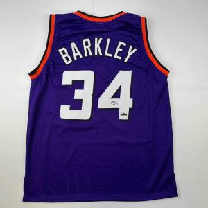 imageFacsimile Autographed Charles Barkley Phoenix Purple Reprint Laser Auto Basketball Jersey Size Mens XL