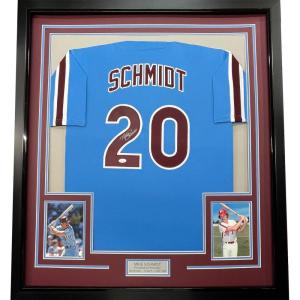 imageFramed AutographedSigned Mike Schmidt 33x42 Philadelphia Retro Blue Baseball Jersey JSA COA