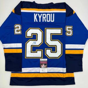 imageAutographedSigned Jordan Kyrou St Louis Blue Hockey Jersey JSA COA