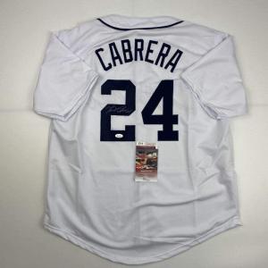 imageAutographedSigned Miguel Cabrera Detroit White Baseball Jersey JSA COA