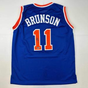 imageFacsimile Autographed Jalen Brunson New York Blue Reprint Laser Auto Basketball Jersey Size Mens XL