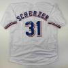 imageFacsimile Autographed Max Scherzer Texas White Reprint Laser Auto Baseball Jersey Size Mens XL