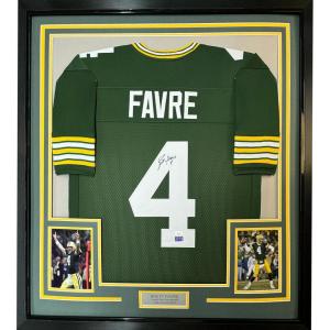 imageFramed AutographedSigned Brett Favre 33x42 Green Bay Green Football Jersey JSA COA