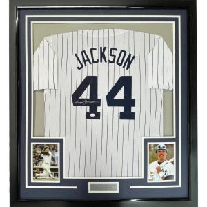 imageFramed AutographedSigned Reggie Jackson 33x42 New York Pinstripe Baseball Jersey JSA COA