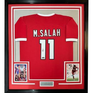 imageFramed Facsimile Autographed Mohamed Mo Salah 35x39 Liverpool FC Red Reprint Laser Auto Soccer Jersey