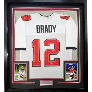 imageFramed Facsimile Autographed Tom Brady 35x39 Tampa Bay White Reprint Laser Auto Football Jersey Size Mens XL
