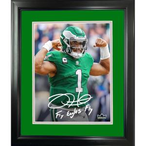 imageFramed Jalen Hurts Fly Eagles Fly Facsimile Laser Engraved Signature Auto Philadelphia Eagles 11quotx14quot Football Photo HOFSM Holo