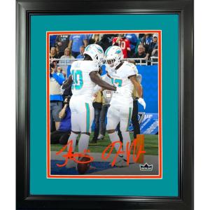 imageFramed Tyreek Hill ampamp Jaylen Waddle Miami Dolphins Dual Facsimile Laser Engraved Signature Auto 11quotx14quot Football Photo HOFSM Holo