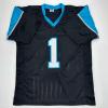 imageFacsimile Autographed Cam Newton Carolina Black Reprint Laser Auto Football Jersey Size Mens XL