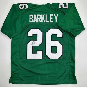 imageAutographedSigned Saquon Barkley Philadelphia Kelly Green Football Jersey JSA COA