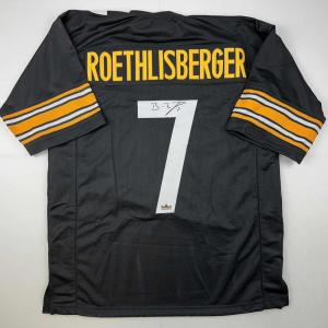 imageFacsimile Autographed Ben Roethlisberger Pittsburgh Black Reprint Laser Auto Football Jersey Size Mens XL