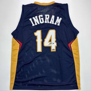 imageFacsimile Autographed Brandon Ingram New Orleans Blue Reprint Laser Auto Basketball Jersey Size Mens XL