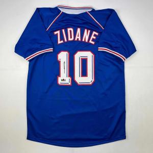 imageFacsimile Autographed Zinedine Zidane France Blue World Cup Reprint Laser Auto Soccer Jersey Size Mens XL