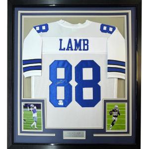 imageFramed AutographedSigned CeeDee Lamb 35x39 Dallas White Football Jersey JSA COA