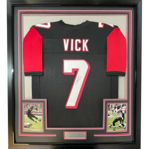 imageFramed AutographedSigned Michael Mike Vick 33x42 Atlanta Black Football Jersey PSADNA COA