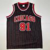 imageFacsimile Autographed Dennis Rodman Chicago Black Pinstripe Reprint Laser Auto Basketball Jersey Size Mens XL
