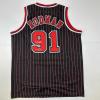 imageFacsimile Autographed Dennis Rodman Chicago Black Pinstripe Reprint Laser Auto Basketball Jersey Size Mens XL