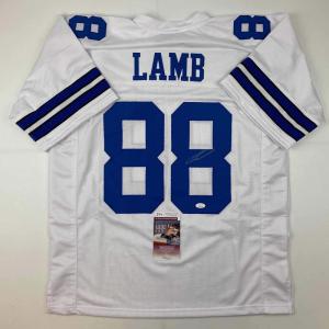 imageAutographedSigned CeeDee Lamb Dallas White Football Jersey JSA COA