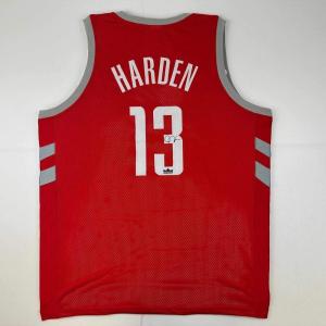 imageFacsimile Autographed James Harden Houston Red Reprint Laser Auto Basketball Jersey Size Mens XL