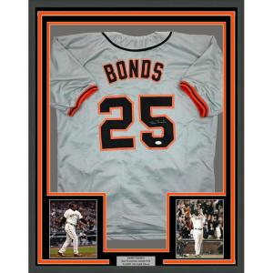 imageFramed AutographedSigned Barry Bonds 35x39 San Francisco Grey Baseball Jersey JSA COA