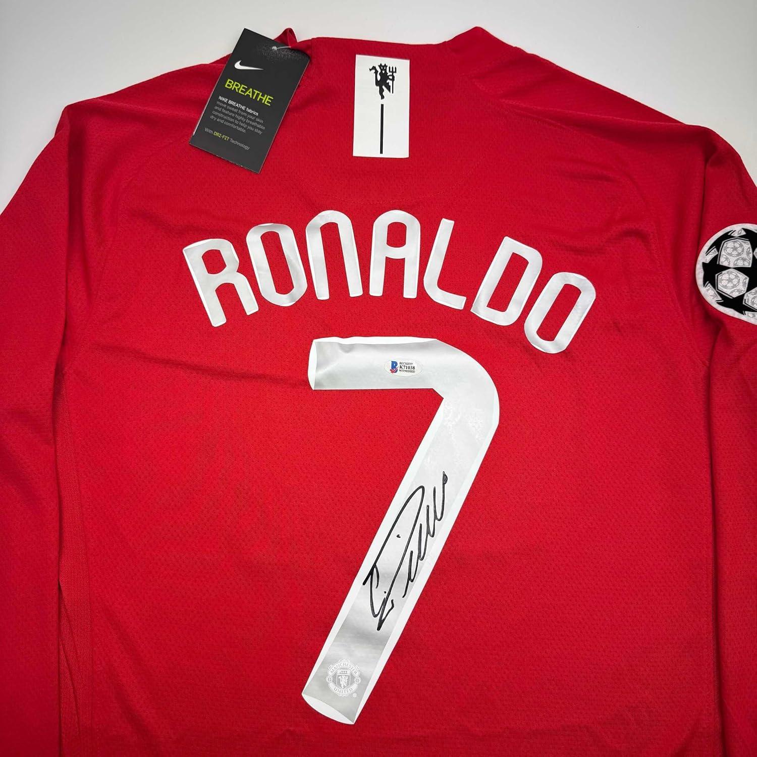 imageAutographedSigned Cristiano Ronaldo Manchester United Red Soccer Jersey Beckett BAS COA