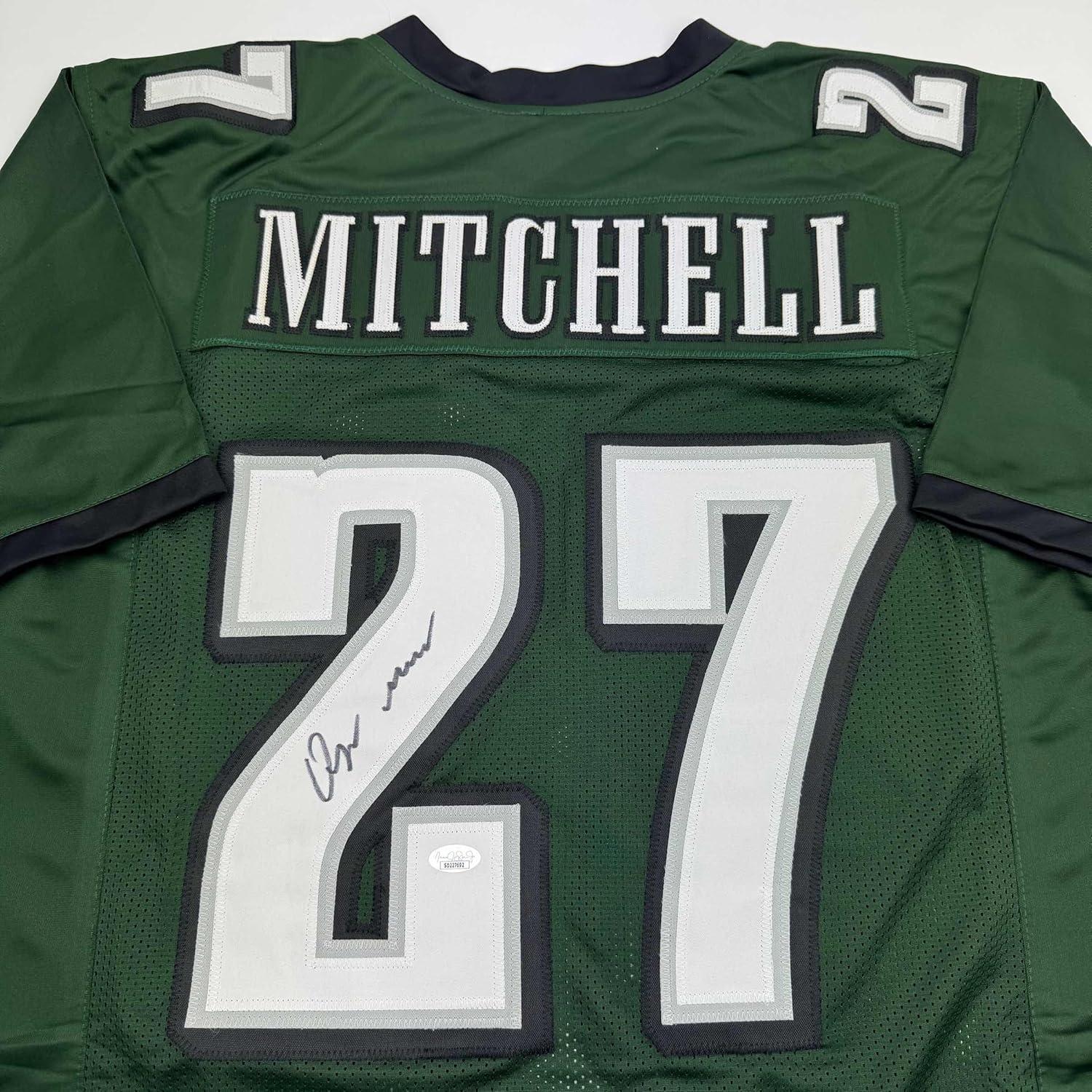 imageAutographedSigned Quinyon Mitchell Philadelphia Green Football Jersey JSA COA