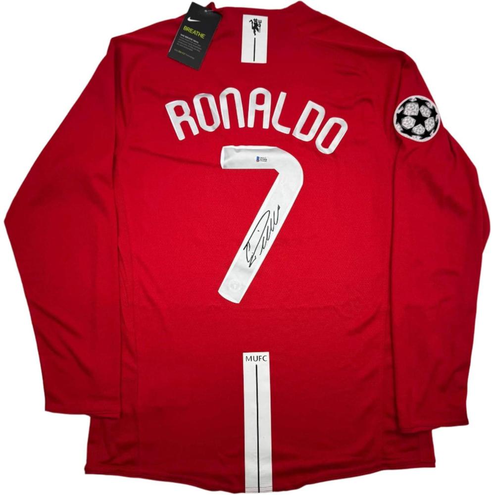 imageAutographedSigned Cristiano Ronaldo Manchester United Red Soccer Jersey Beckett BAS COA