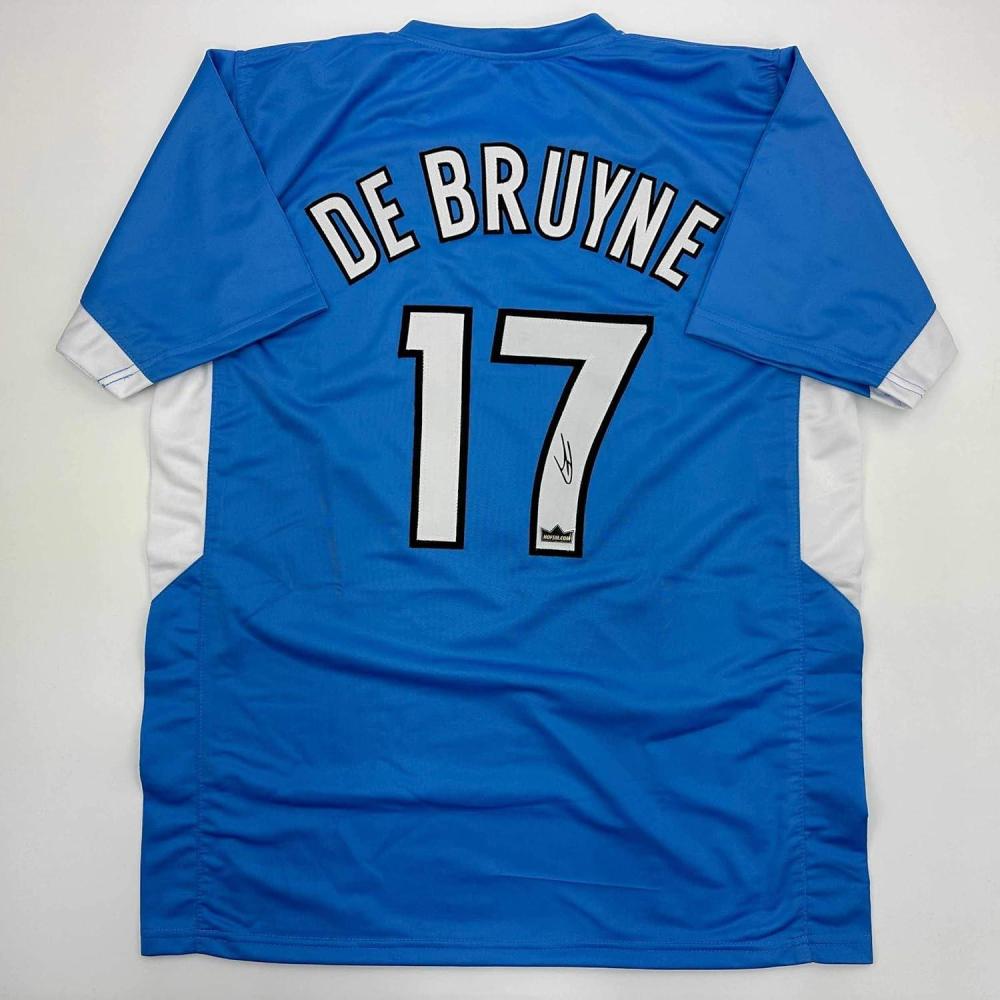 imageFacsimile Autographed Kevin De Bruyne Manchester City Blue Reprint Laser Auto Soccer Jersey Size Mens XL