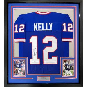 imageFramed AutographedSigned Jim Kelly 33x42 Buffalo Blue Football Jersey JSA COA