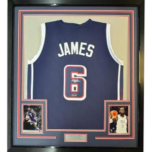 imageFramed Facsimile Autographed LeBron James 35x39 2024 United States Team USA Blue Reprint Laser Auto Basketball Jersey