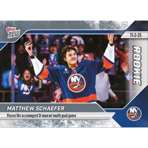 image2025 Topps Now Matthew Schaefer 25 Passes Orr As Youngest Dman With Multi Goal Game New York Islanders Rookie RC Hockey Card