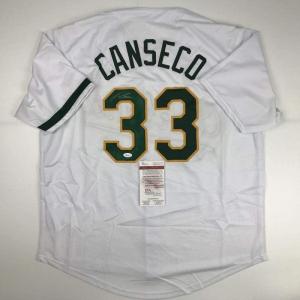 imageAutographedSigned Jose Canseco Oakland White Baseball Jersey JSA COA