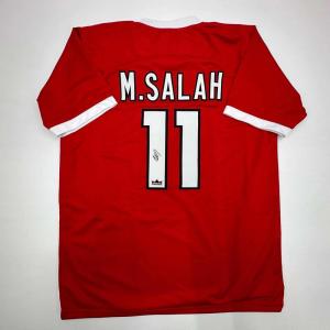 imageFacsimile Autographed Mohamed Mo Salah Liverpool FC Red Reprint Laser Auto Soccer Jersey Size Mens XL