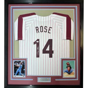 imageFramed AutographedSigned Pete Rose Philadelphia 35x39 Pinstripe Baseball Jersey JSA COA