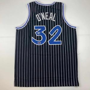 imageFacsimile Autographed Shaquille Shaq ONeal Orlando Black Pinstripe Reprint Laser Auto Basketball Jersey Size Mens XL
