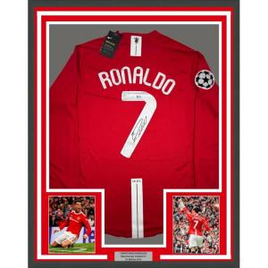 imageFramed AutographedSigned Cristiano Ronaldo 35x39 Manchester United Red Soccer Jersey Beckett BAS COA