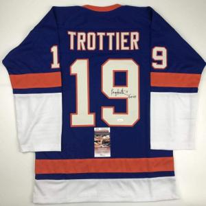 imageAutographedSigned Bryan Trottier HOF 97 New York Blue Hockey Jersey JSA COA