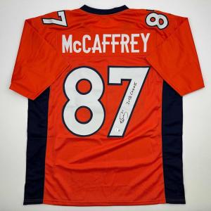 imageAutographedSigned Ed McCaffrey 2x SB Champs Denver Orange Football Jersey Beckett BAS COA