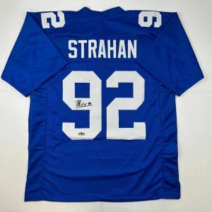 imageFacsimile Autographed Michael Strahan New York Blue Reprint Laser Auto Football Jersey Size Mens XL