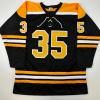 imageFacsimile Autographed Linus Ullmark Boston Black Reprint Laser Auto Hockey Jersey Size Mens XL